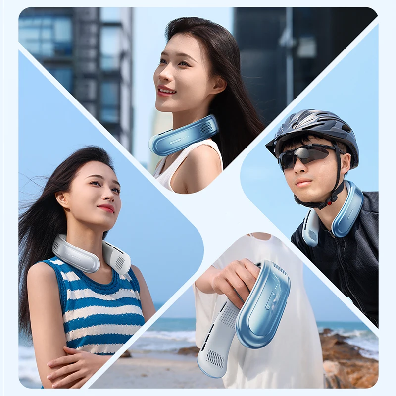4000mAh Portable Travel Bladeless Hanging Neck fan USB Battery Operated Wearable Rechargeable Blade Less 5 Speeds Neck Fan