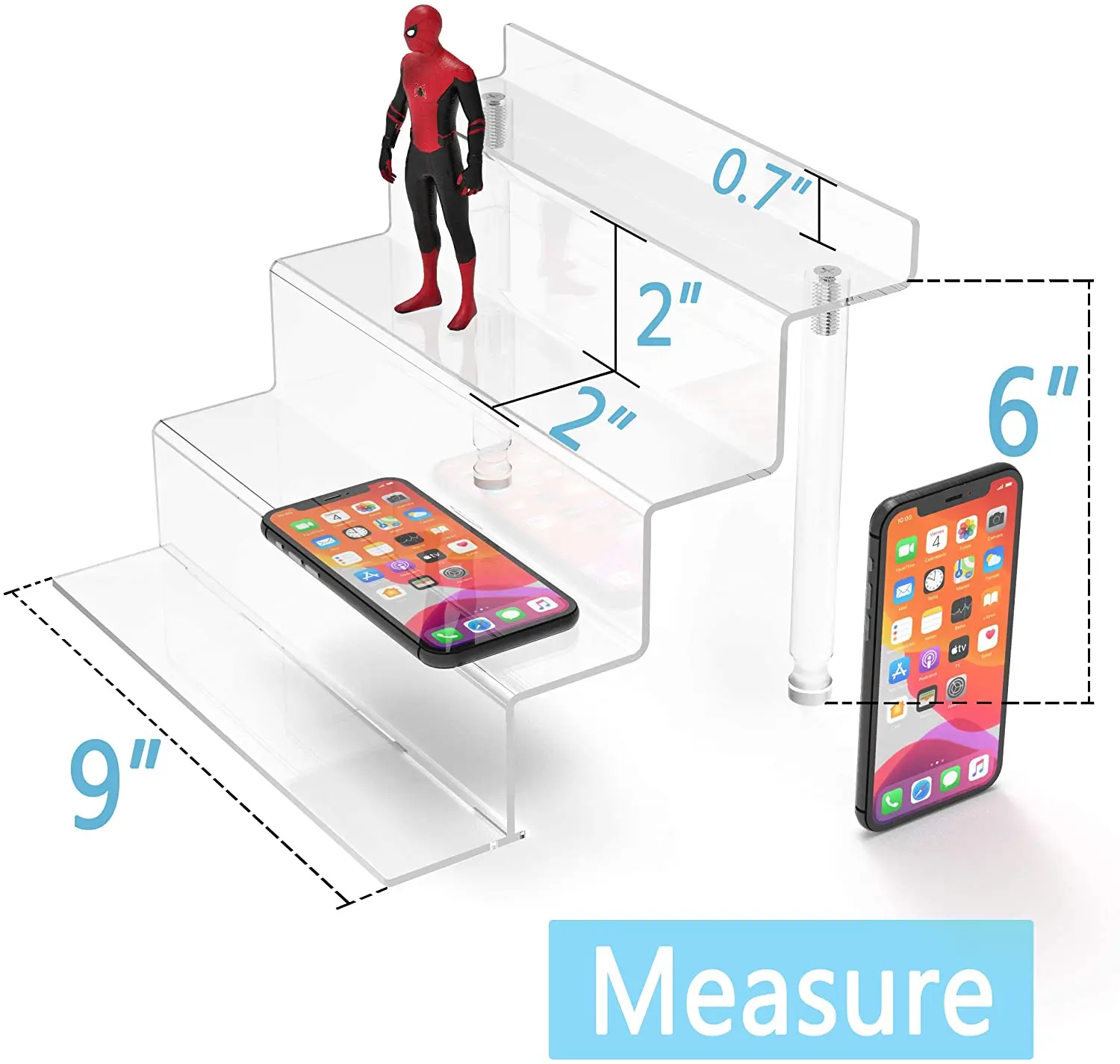 Acrylic Riser Display Shelf 4 Tier Display Riser for Amiibo Funko POP Figures Counter Display Stand Risers for Organization