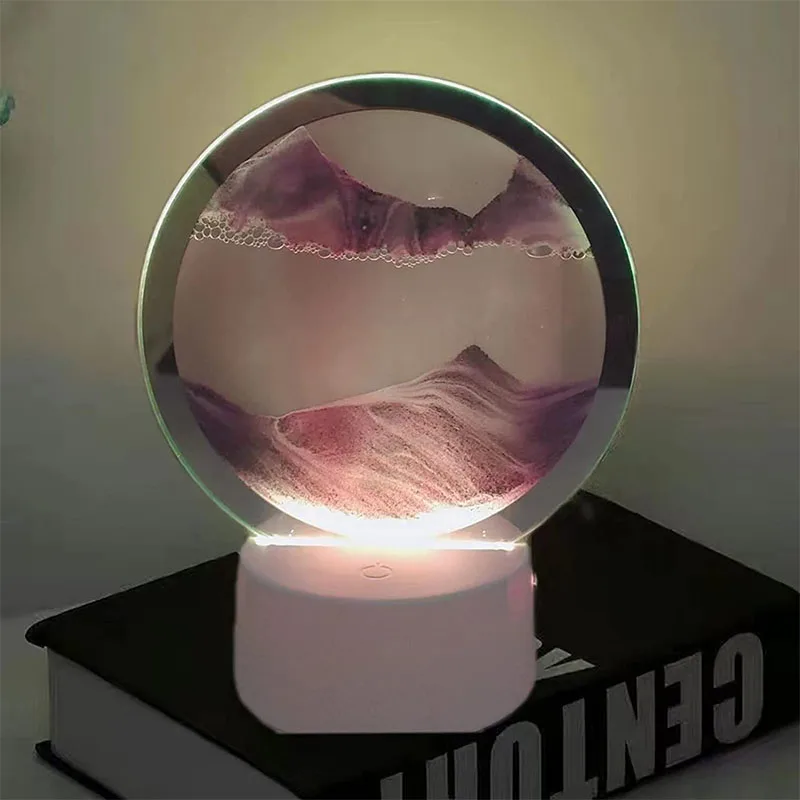 Moving Sand Art Table Lamp 3D Deep Sea Sandscape Quicksand Lamp 360 Rotating Hourglass Lights 7 Color Changing Sand Motion Lamp