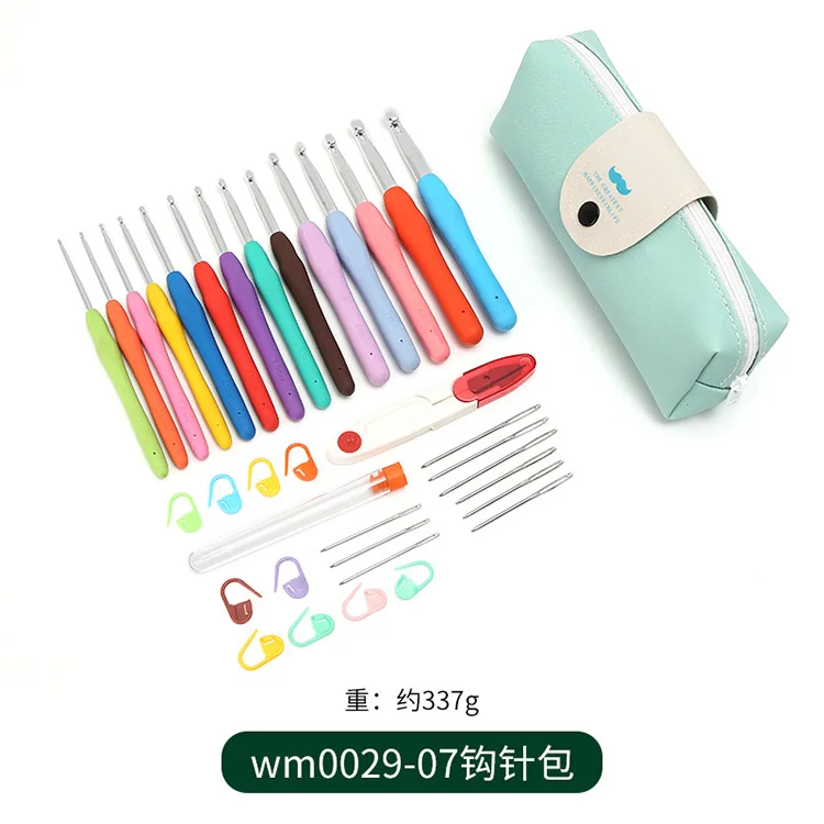 Colorful Rubber Handle Knitting Needles Kit With Sewing Clips Plastic Needles stainless steel Scissors Crochet Hooks Set