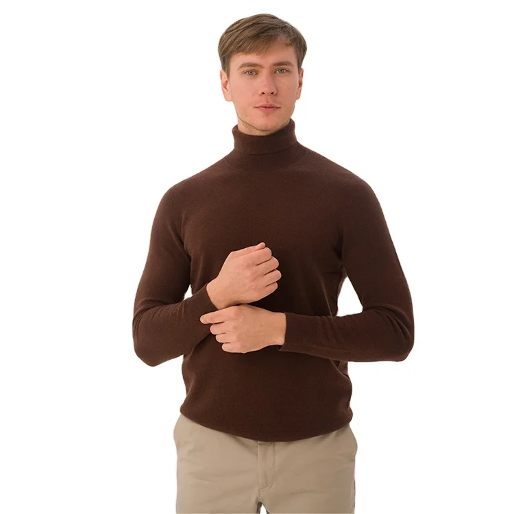 2023 Factory Price Fashion Simple Wholesale Knitted Solid Turtleneck Luxury 100 % Cashmere Sweater Men