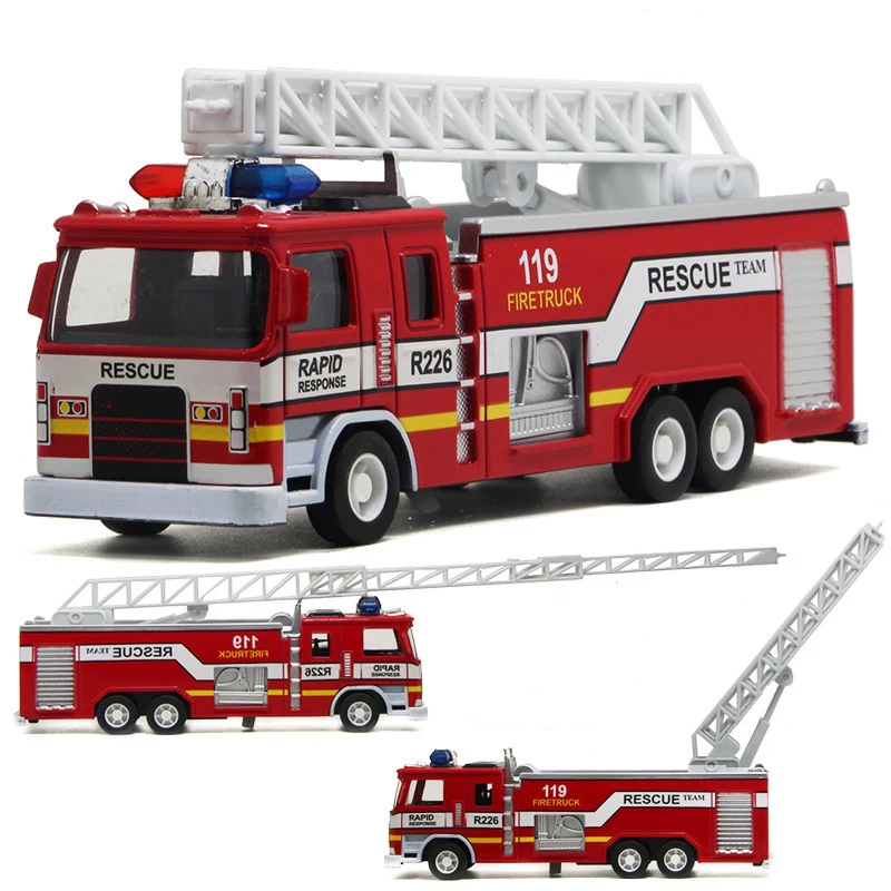 Friction Diecast Toy Vehicles Simulation Fire Truck Stretchable Die cast Truck Model Toys Truck Model Rescue Fire Engine Car Toy