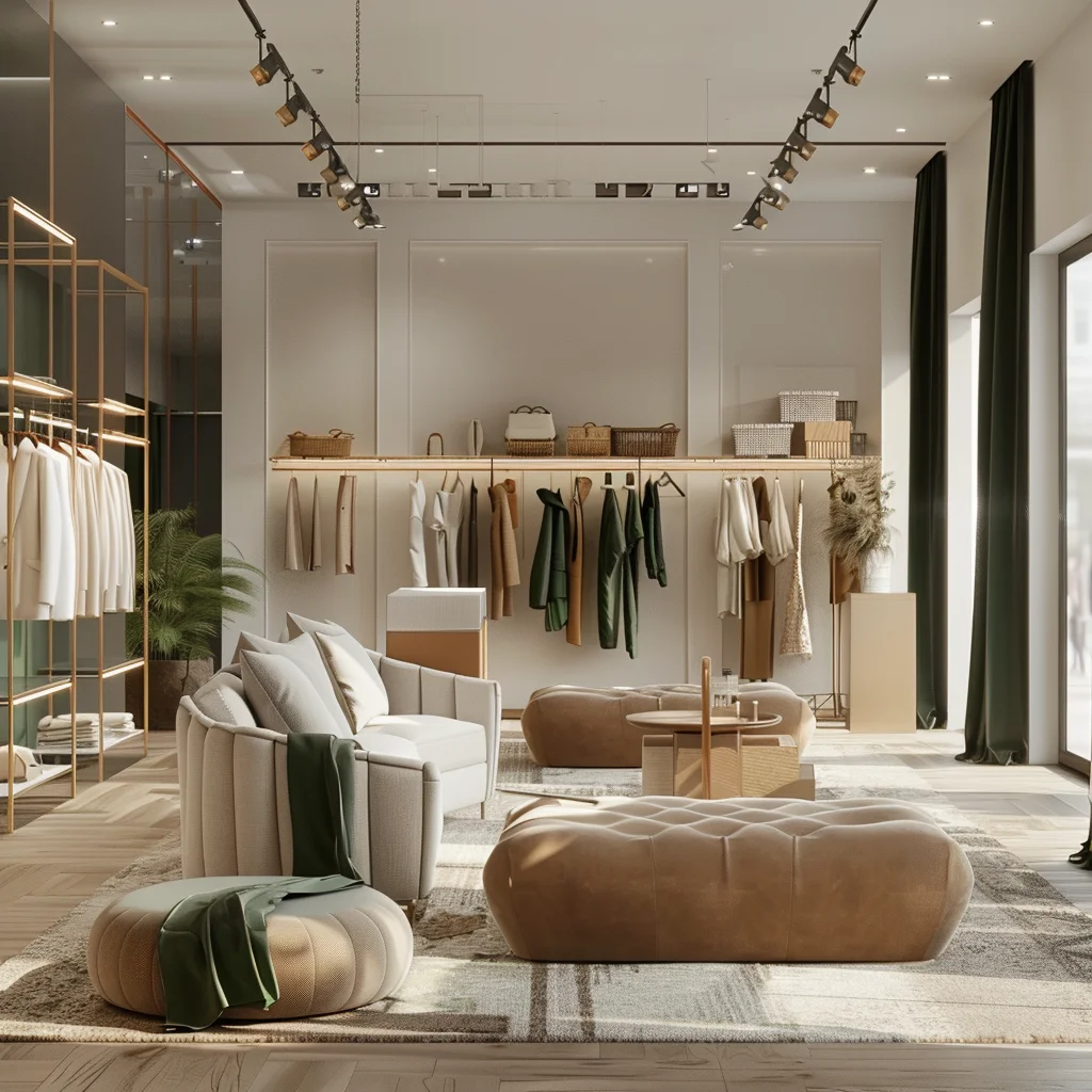 Luxury Gold Ladies Clothing Store Furniture Modern Creative Retail Garment Shop Interior Design Women Clothing Shop 3D Design
