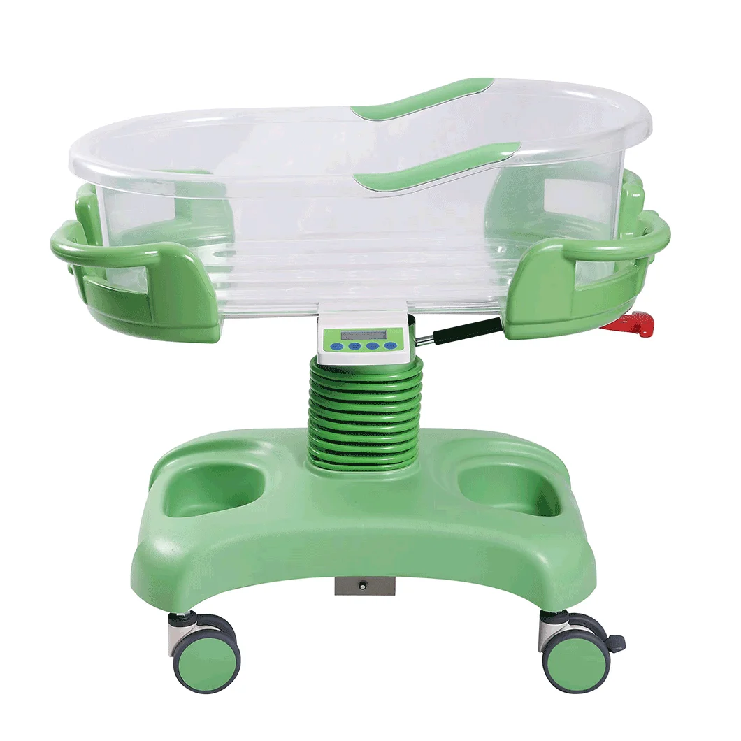 HS-2YC Luxury Hospital Baby Bassinet Trolley Adjustable Medical ABS Plastic Infant Baby Bed