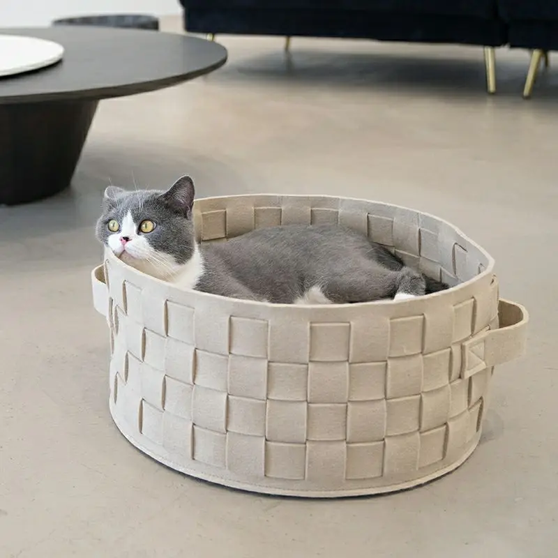 Customized Cat Bed Basket Nest Round Cotton Rope Woven Warm Indoor Pet Sleeping Bed House