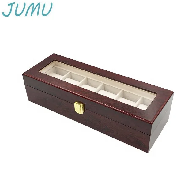 stock factory wholesale 6 slots wooden watch gift box with glass lid