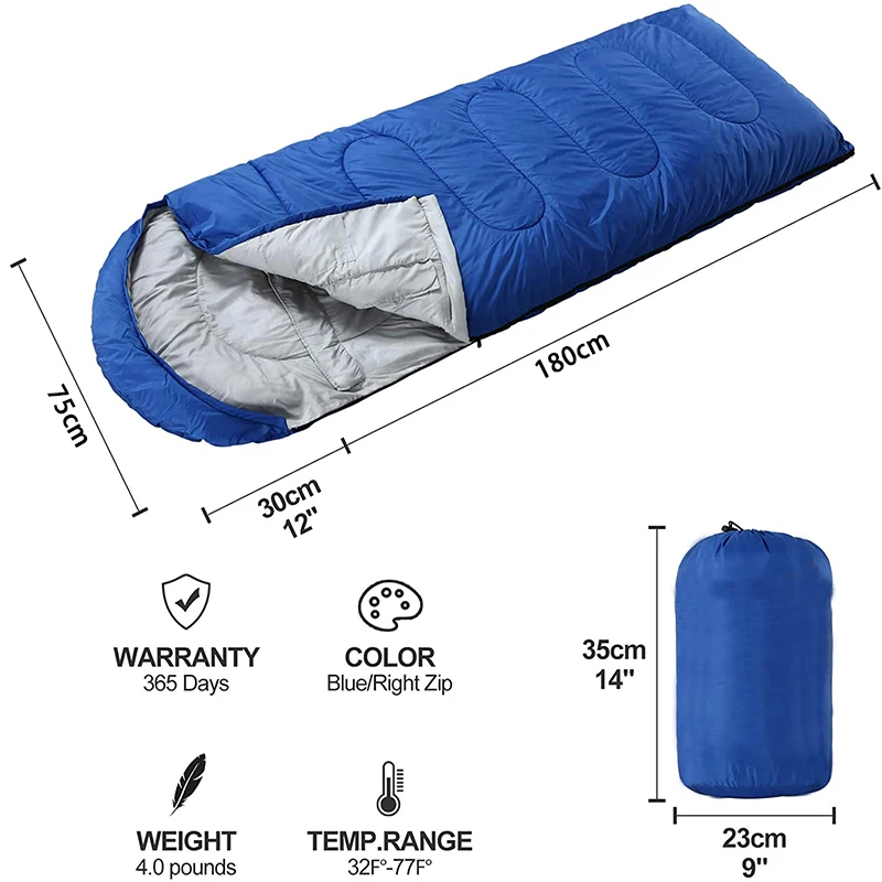 Lightweight Outdoor Waterproof 170T Polyester Carton Envelope Sleeping Bag for Travel Hiking Camping