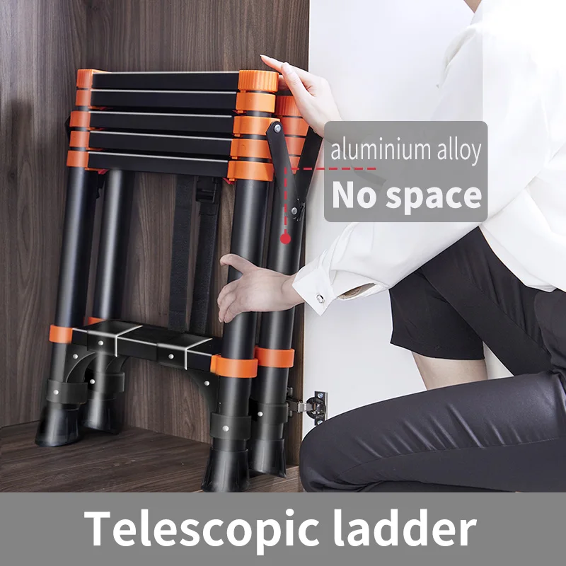 Black telescopic multifunctional household bamboo ladder