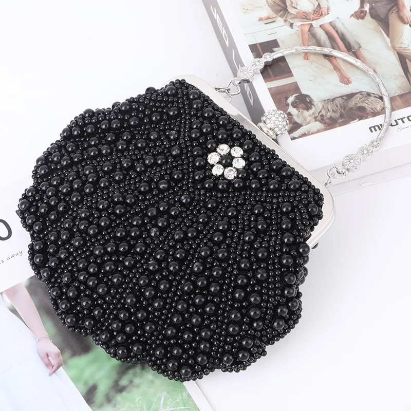 Women Pearl Beaded Evening Clutches Bags for Wedding, Luxury Evening Purse Handbag for Party Prom