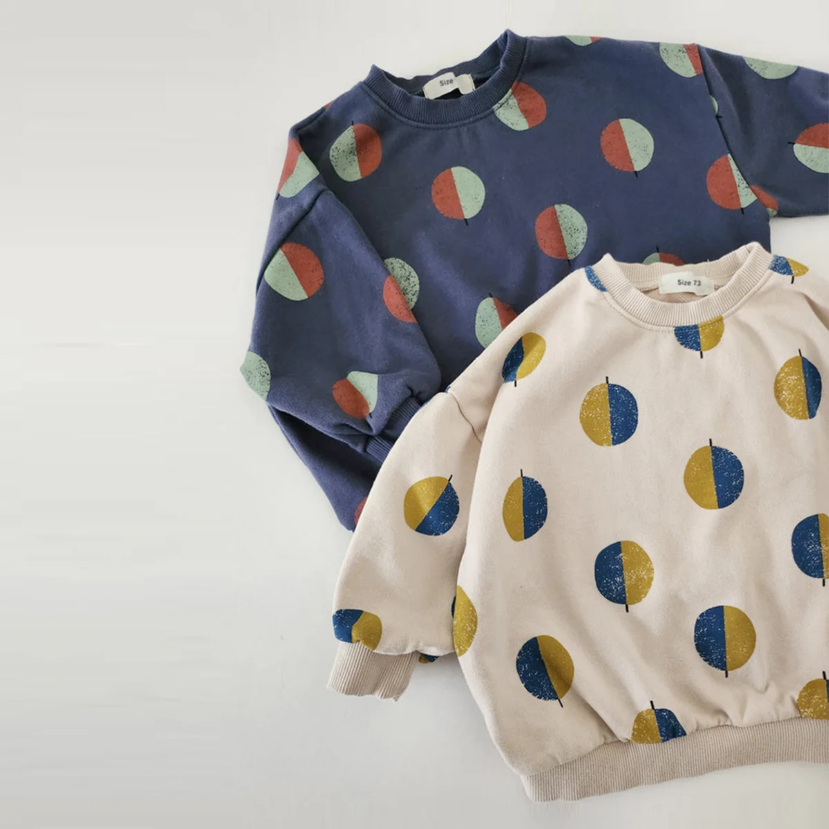 Autumn new design kids outdoor casual jogging hoodie set custom toddler baby neutral polka dot solid cotton pullover sweatshirt