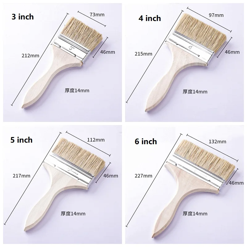 Pexmientas Natural Bristle Multifunction Wooden HandleNatural Pure Bristle Paint Brush Set Painting Brush
