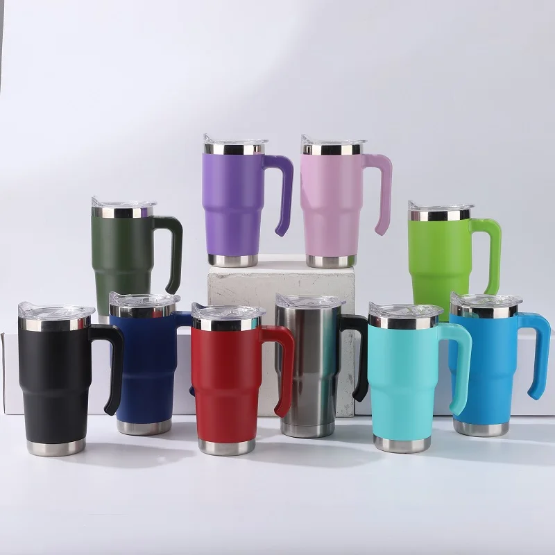 Factory Direct High Quality 16oz Handle Cup 304 Stainless Steel Car Cups For Travel With Tumbler Coffee Cup With Straw
