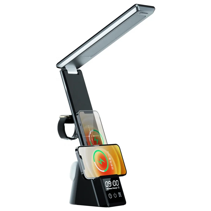 7 in 1 Desk Lamp with Wireless Charger,Touch Control Eye-Caring Table Lamp Alarm Clock for Home Office Study Reading