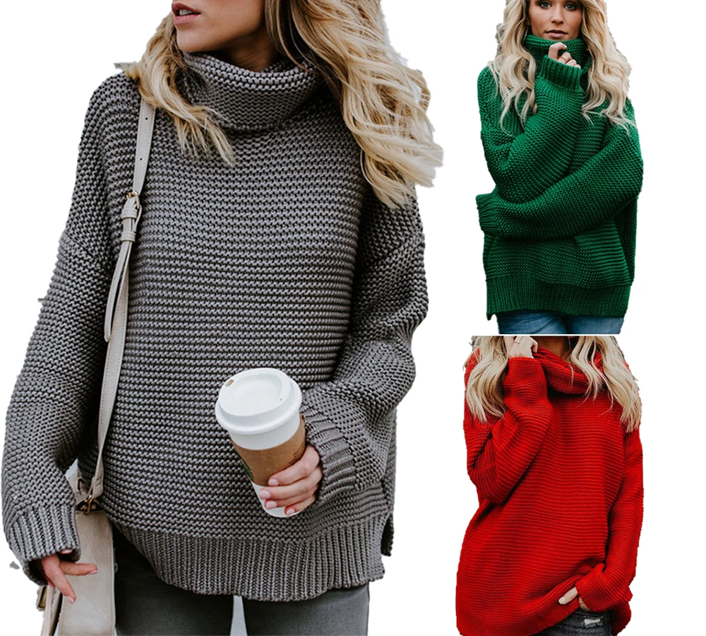 
Hot sale Autumn Winter Women Knit Long Sleeves Turtleneck Pullover Sweaters 