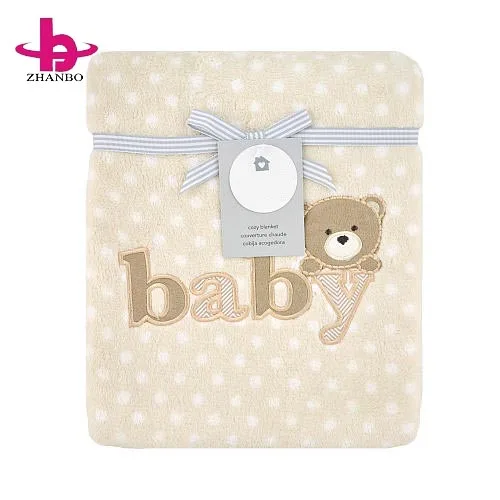 Elephant Bear Clever Embroidery Design Mix Dot Printed Baby Products Bright Color Coral Fleece Baby Blanket Use As Seen Tv