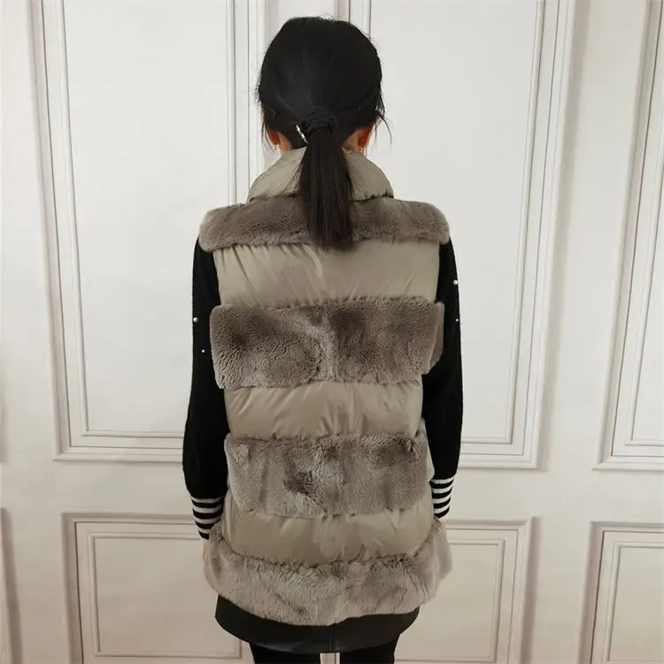 MONETCAT Real bunny fur coats for women winter sweater down and rex vests