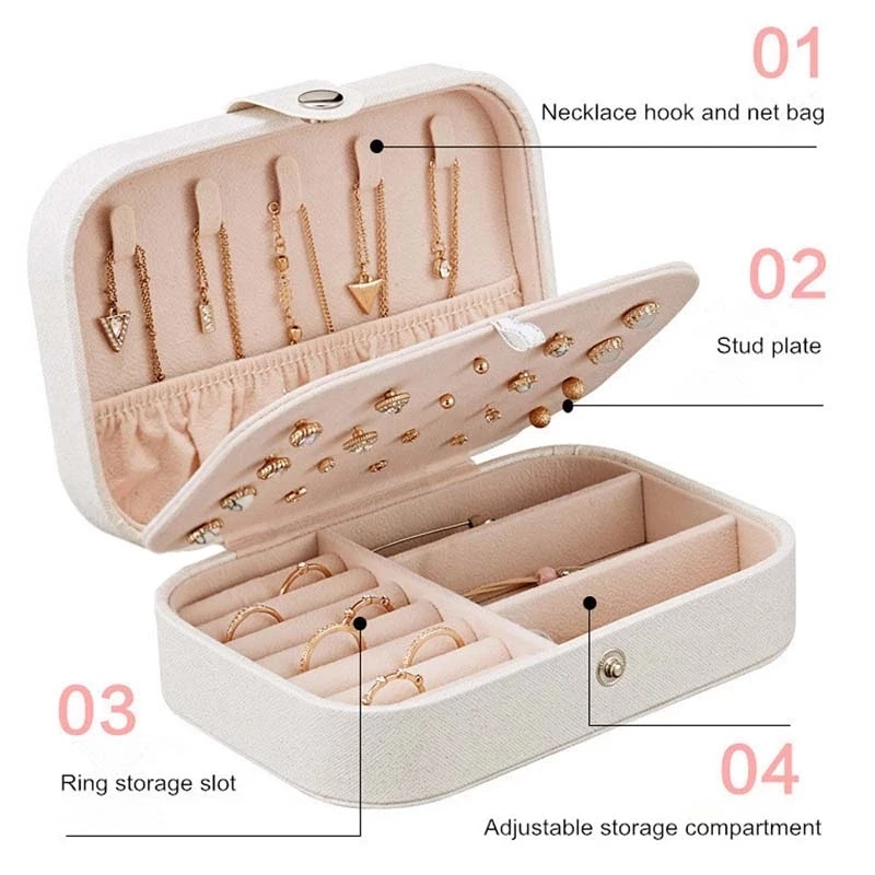 Lady PU Leather Jewelry Box Storage Box Ring Display Case Portable Jewelry Organizer for Necklaces Joyeros Organizador De Joyas