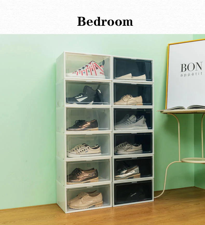 Magnetic Acrylic Clear Shoe Box Modern Foldable PET Sneaker Storage Container Functional Transparent Plastic Shoe Organizer