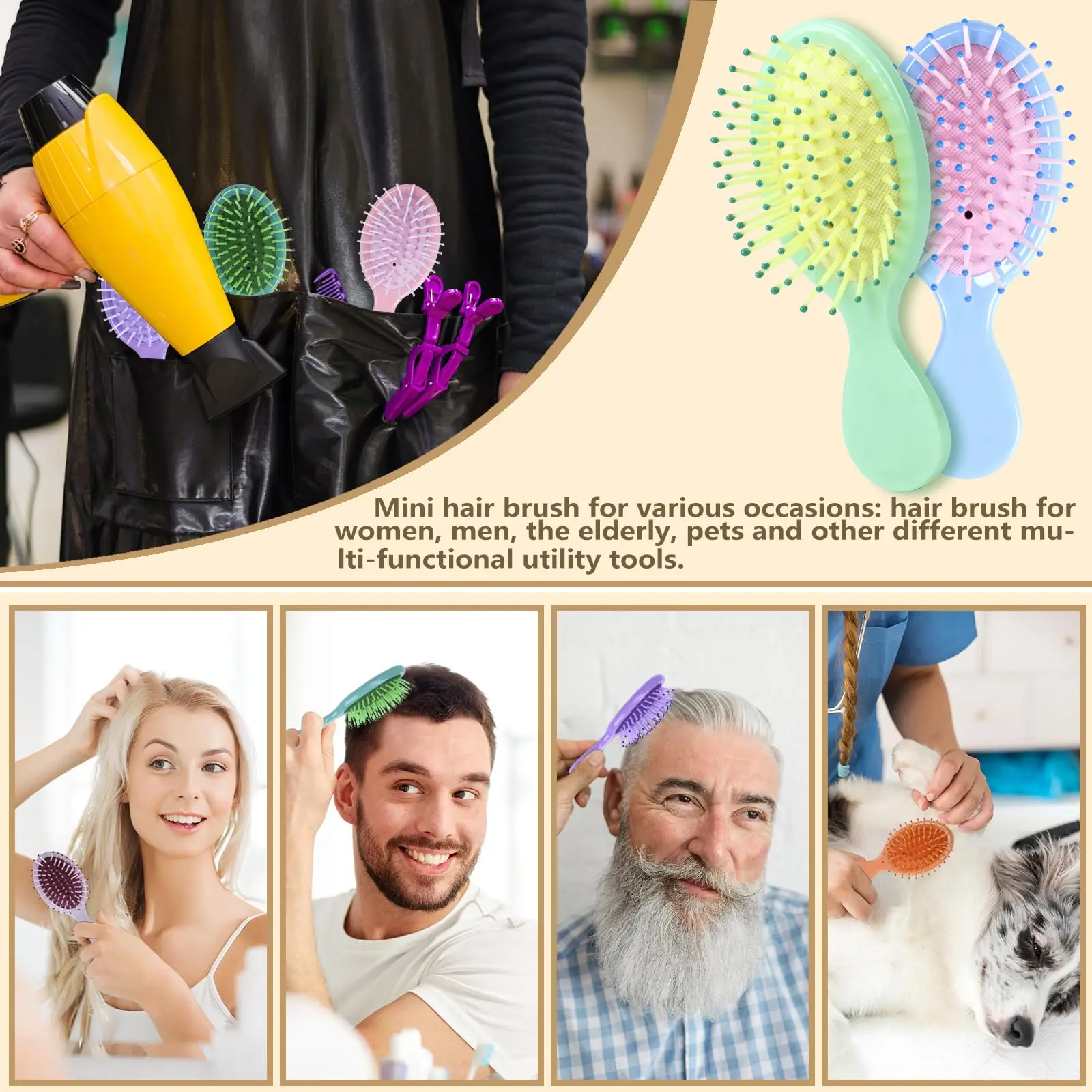 Mini Travel Hair Brush Colorful Detangling Hair Brush Small Cute Logo Print Hair Combs For Kids
