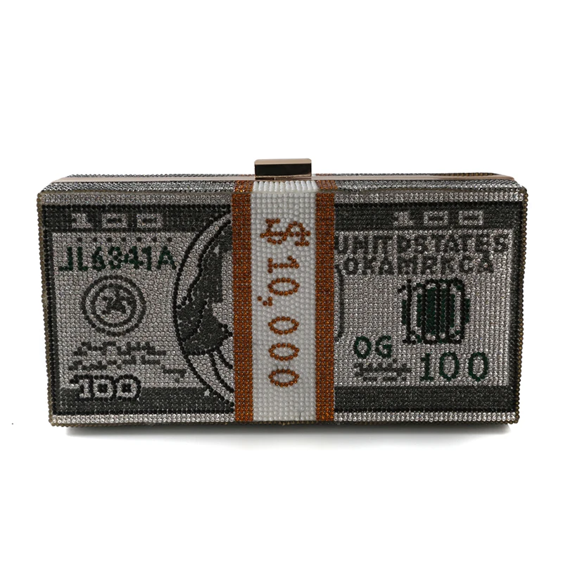 
Hot Sale Brand New Handmade USA Dollar Shape Diamond Evening Bag Crystal Clutch With Satin For Wedding/banquet/party/porm 