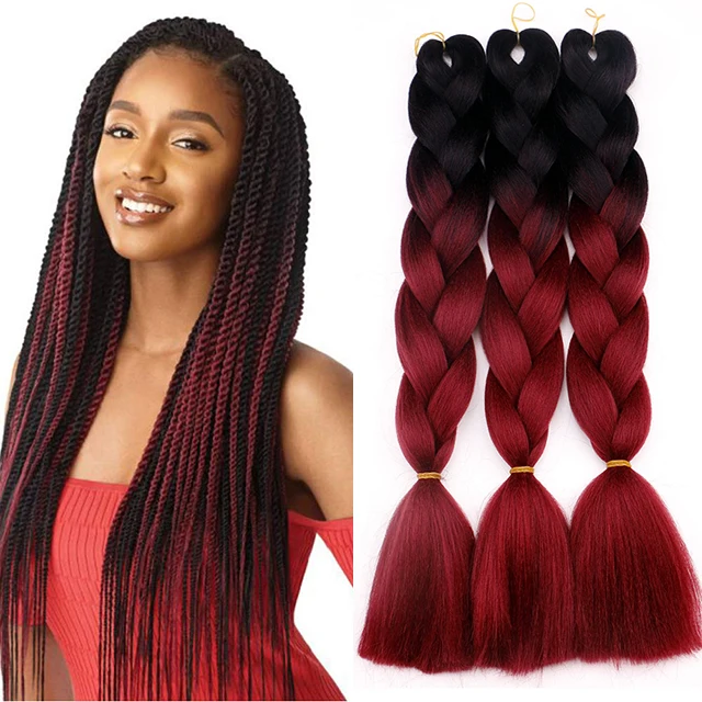 Wholesale Jumbo Braiding Hair 100g Crochet  Braids Hair 24 inch Synthetic Braiding Hair Extensions Ombre Color