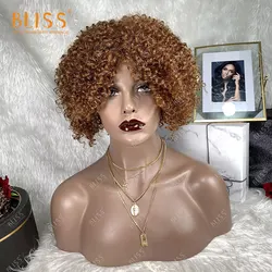 Bliss Emerald Pixie Cut Short Curly Fluffy Human Hair Wig Italian Curly 30# Color Wig Mongolian Kinky Curly Wig For Black Women