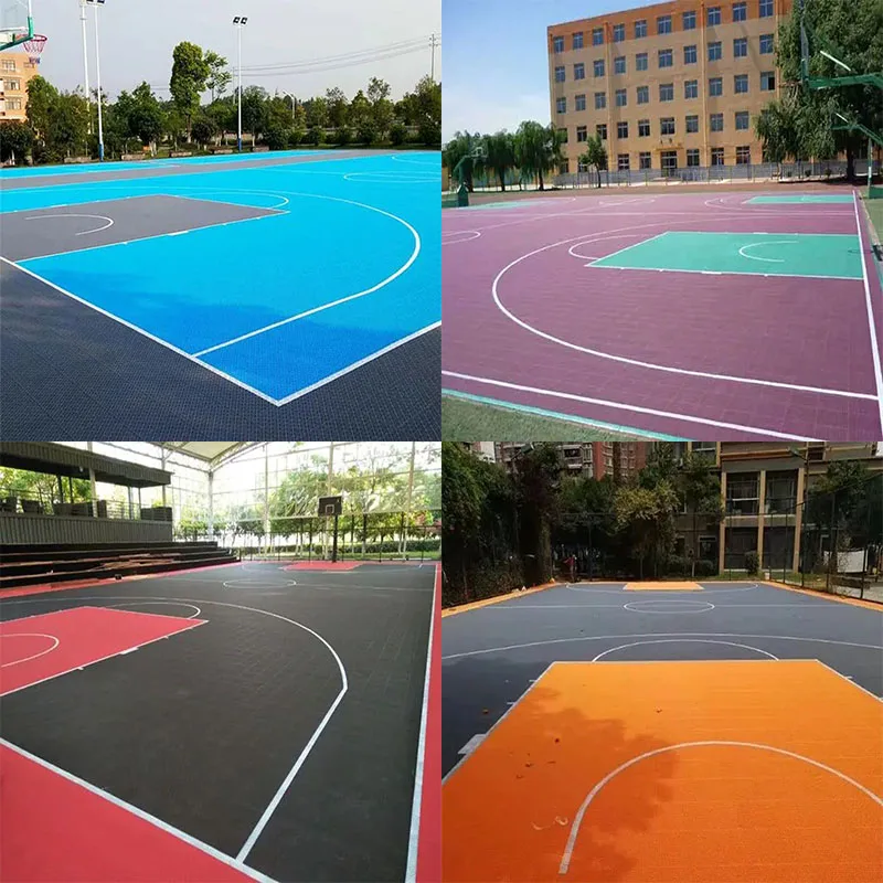 Premium PP Modular interlocking plastic floor tiles for basketball pickelball court flooring black red