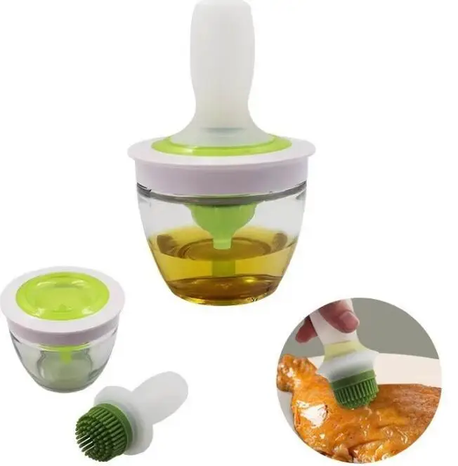 Hot Sell food grade Silicone Honey Oil Basting Brush Bottle Set Basting BBQ Kitchen Tool