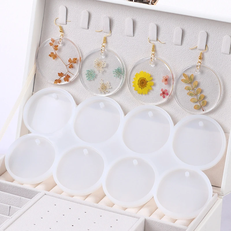 M1 Round Oval Epoxy Resin Pendant Casting Earrings Necklace Jewelry Making Mold With Hole for DIY Keychain Crafts