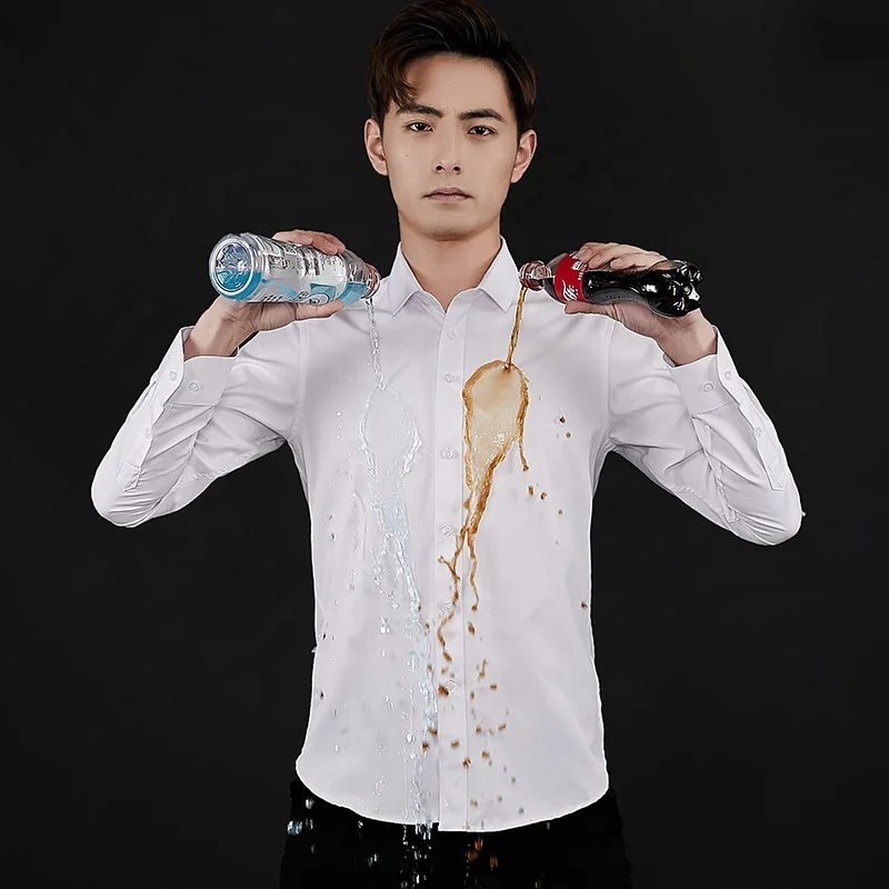 2021 NEW Men Shirt Business  Hydrophobic Material Long Sleeve Anti-fouling Social Shirts Slim Fit Formal Casual Solid Man Shirt