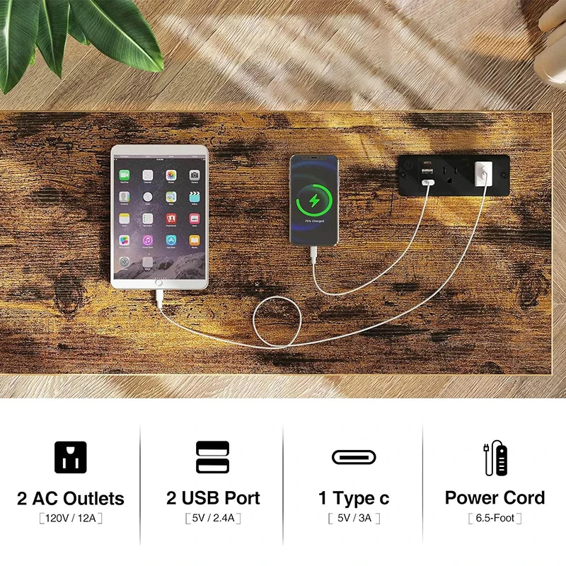 Custom Rectangular Living Room Console Table with Power Outlet Metal Frame Narrow Sofa Table Farmhouse Table Behind Couch