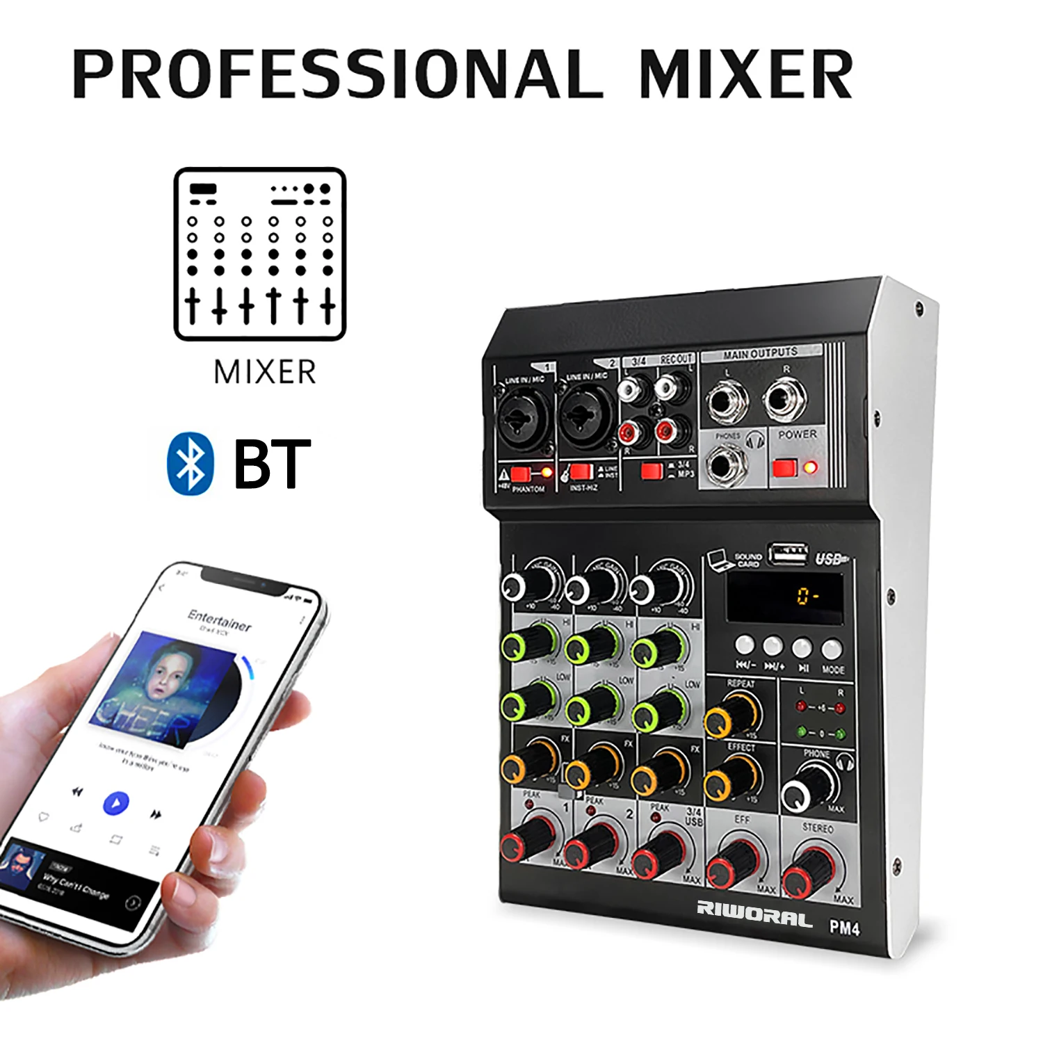 PM4 factory direct selling small party mini 2 channels with BT USB audio mixer system