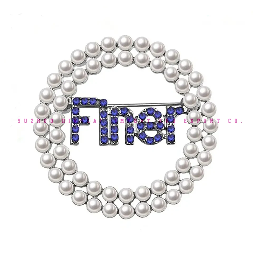 High quality 4.5x4.5cm Zinc Alloy Zeta Phi Beta  Brooch pin with Pearl