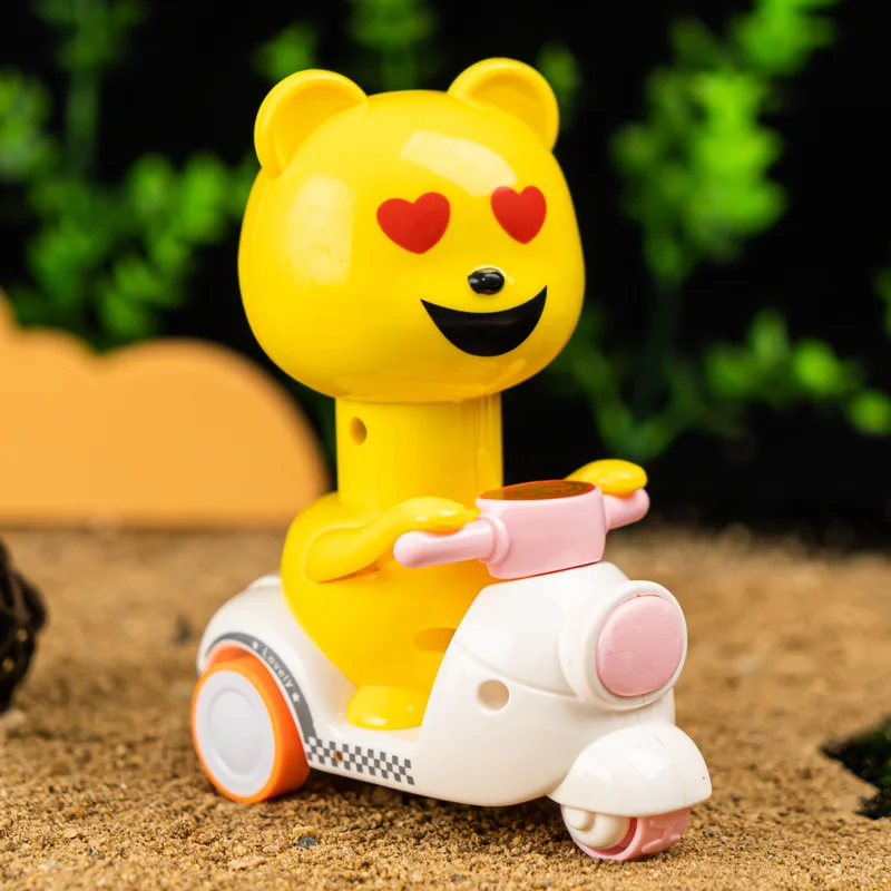 Cartoon motorcycle pressing small yellow duck sprouting Tiger pull back car boy child toy car inertia car dog toy