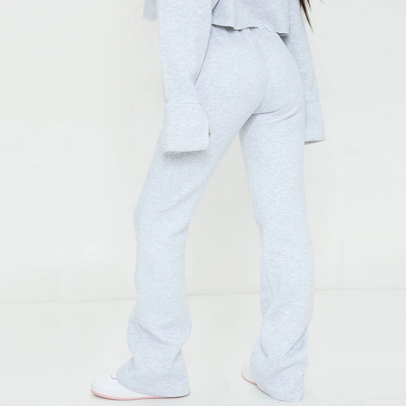 Winter Custom Women Flare Sleeve And Pants Wool Hoodie Set 2 Pieces Set Crop Top Hooded Fleece Tracksuits