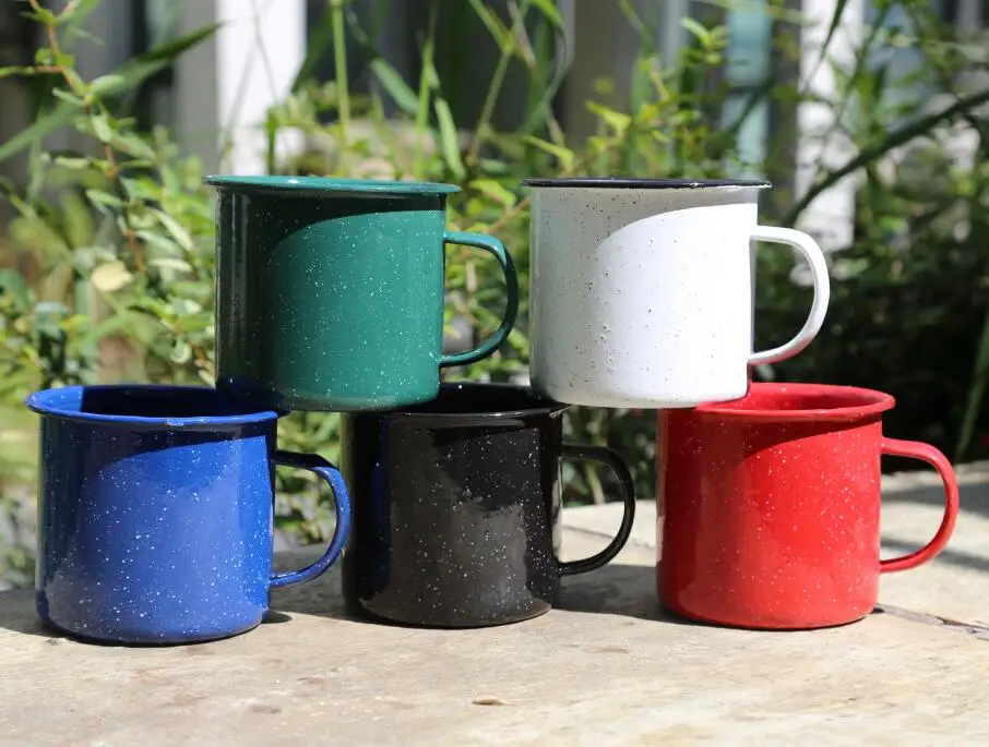 white 18 oz enamel mug with speckle