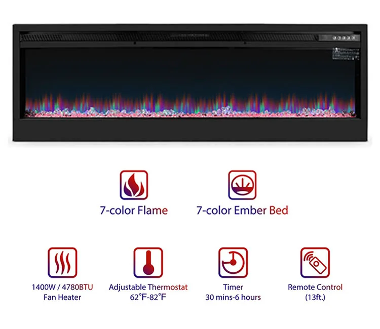  Солнечный 73 дюймовый настенный утопленный Электрический камин