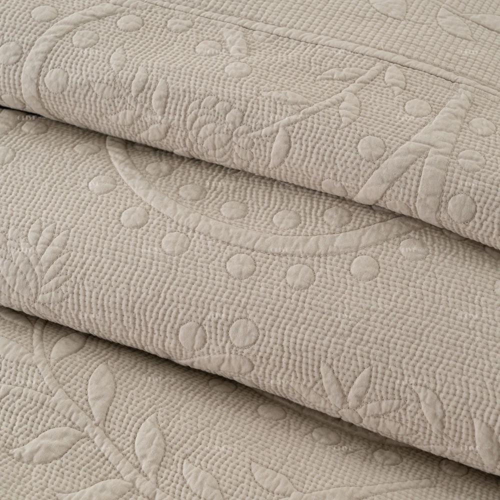 Белый бежевый шалфей 100% хлопковое предварительно промытое покрывало большого размера с тиснением и вышивкой