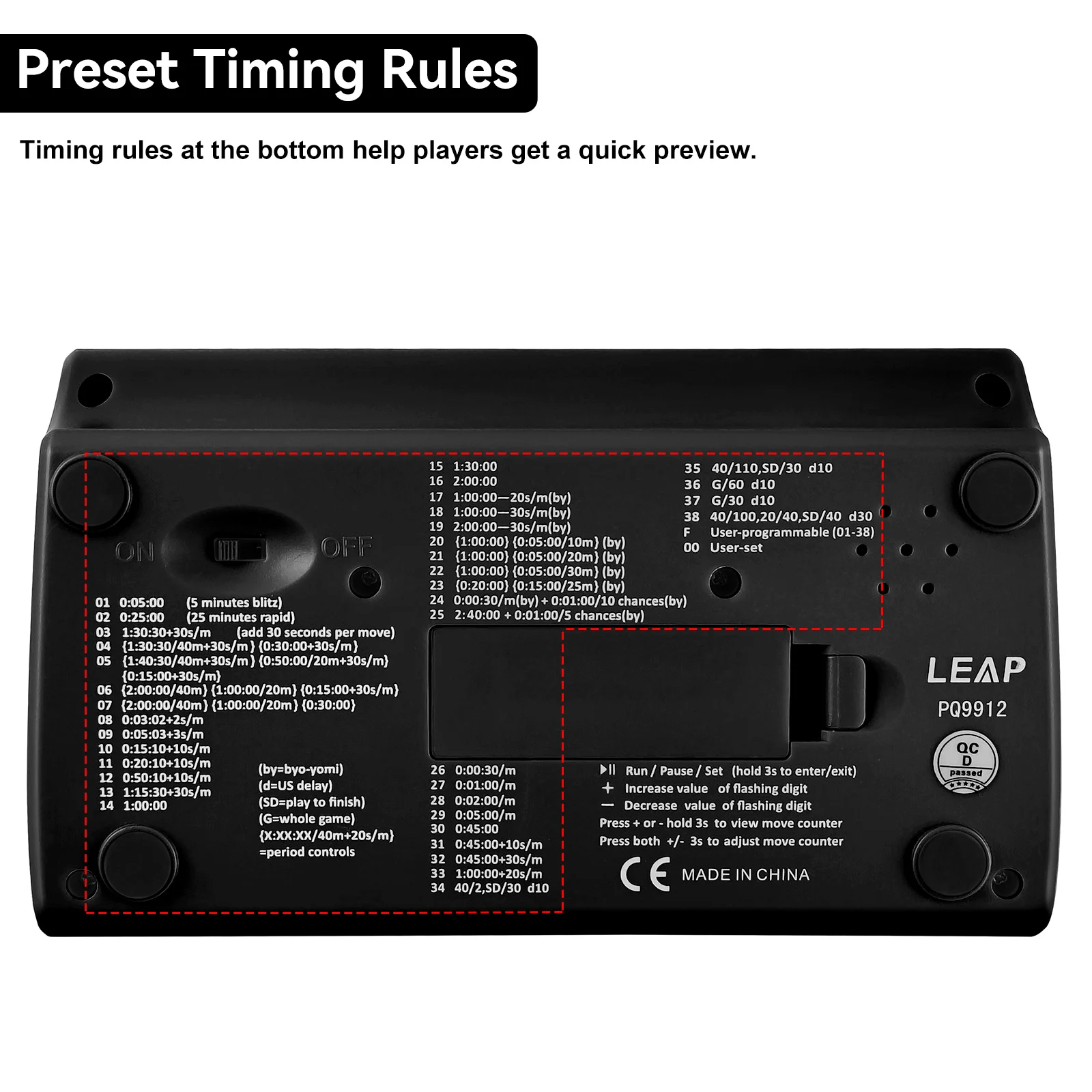 Professional Leap PQ9912 36 Modes Fully Intelligent Digital Chess Clock Game Chess Alarm Timer Competition Count Up Chess Clock