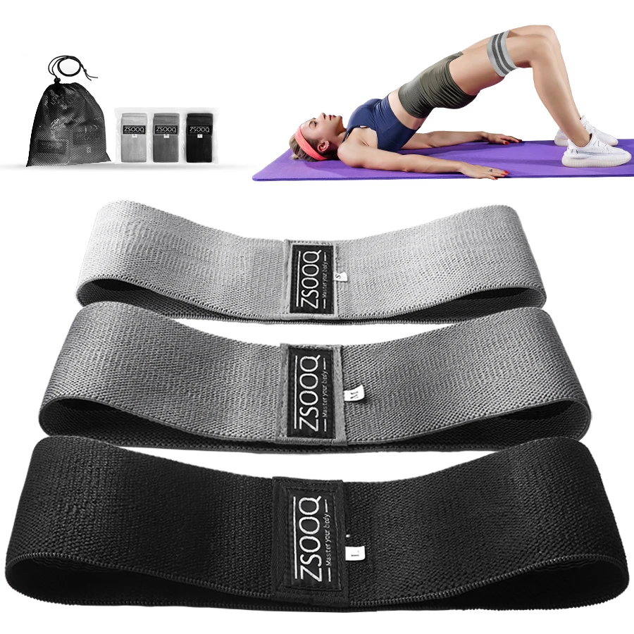 Home gum 3 level non slip yoga elastic resistance band custom printed stretch yoga fabric booty training band