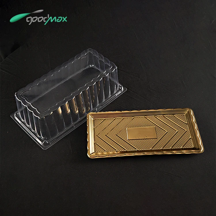 Best-Selling Rectangular Luxury Gold PET Plastic Box Wedding Party Portable Pastry Dessert Food Packaging Box