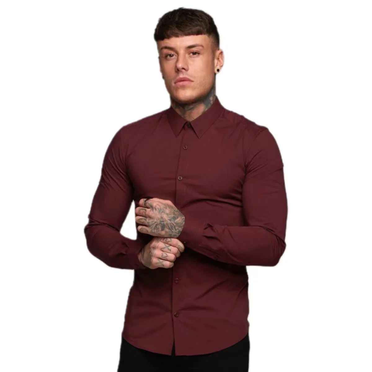 Мужская рубашка с длинными рукавами и пуговицами