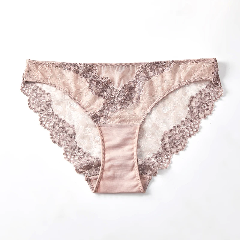 Classic women lace underwear sexy hollow out cotton crotch panties breathable mid waist ladies lingerie