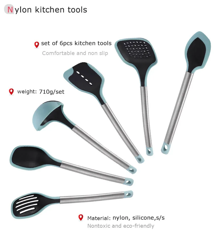 German Restaurant 6 pcs Kitchen Tools Custom Stainless Steel Metal Cooking Utensil Set