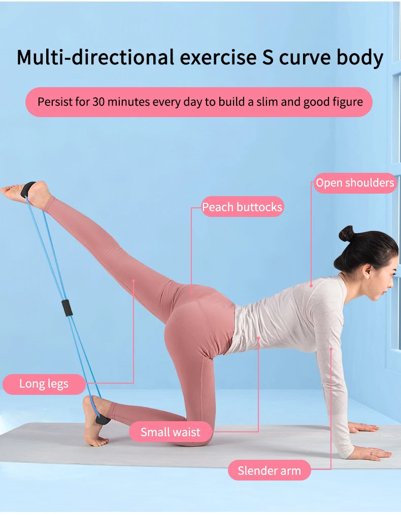 Portable Elastic Exercise Tube Fitness Latex 8 Shape Resistance Bands