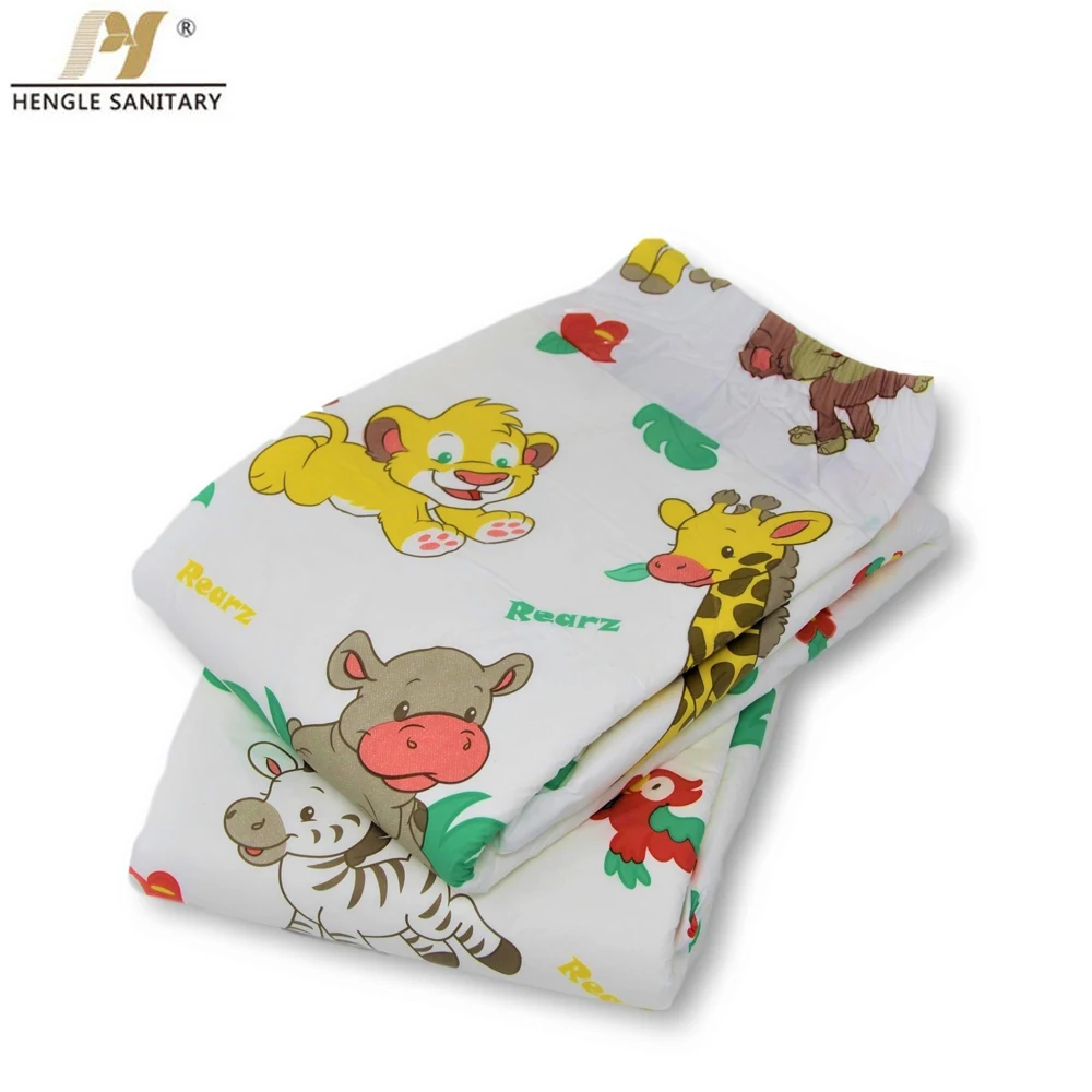 Wholesale disposable high water absorbent animal cartoon printed PE film cheap adult diapers provide free samples for hospitals
