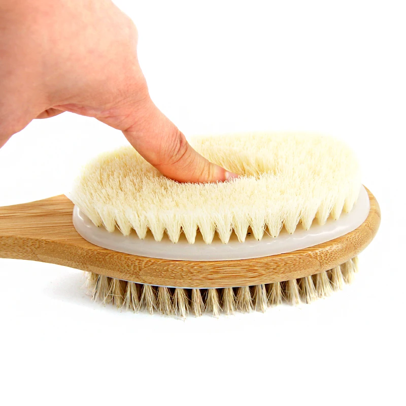 Private Label Wooden Bath Exfoliating Brush for Body Scalp Massage Long Handle Soft Hair Bath Brush