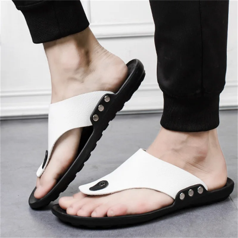 Мужские повседневные кожаные пляжные шлепанцы, коричневые сандалии, пляжная обувь, лето 2019