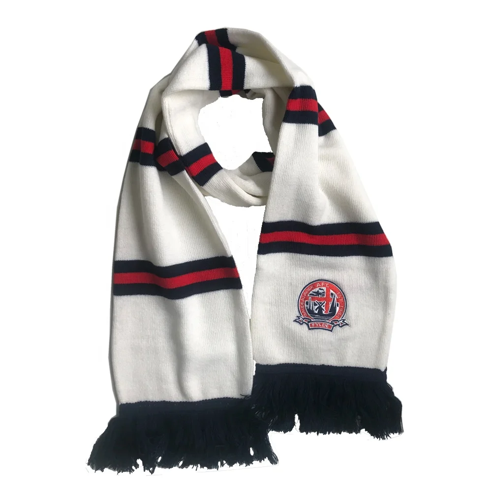 Wholesale Warm Mens Thickness Embroidered Badge Logo 100%Acrylic Twin-Layer Winter Striped Knitted Scarf