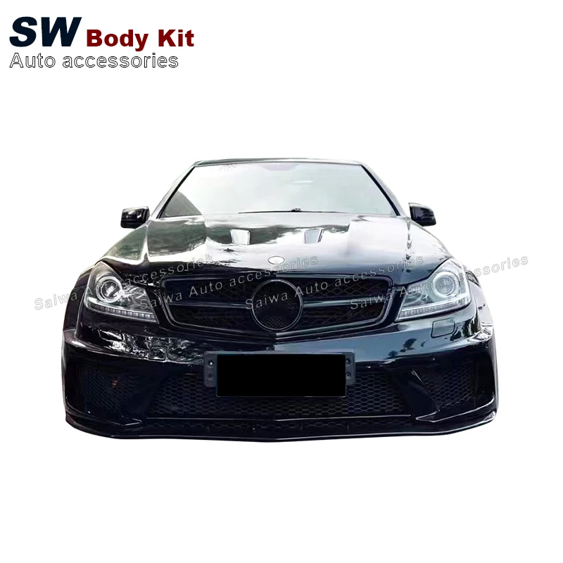 Fiberglass Wide Body Kit for Mercedes Benz C-Class W204 C63 C200 C300 Black Series Style Bumper Side Skirts Fender Spoiler